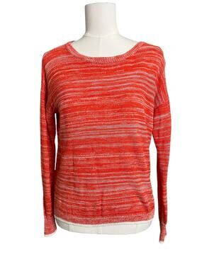 Two By Vince Camuto Pullover Sweater XS Orange Striped Knit Top Lightweight